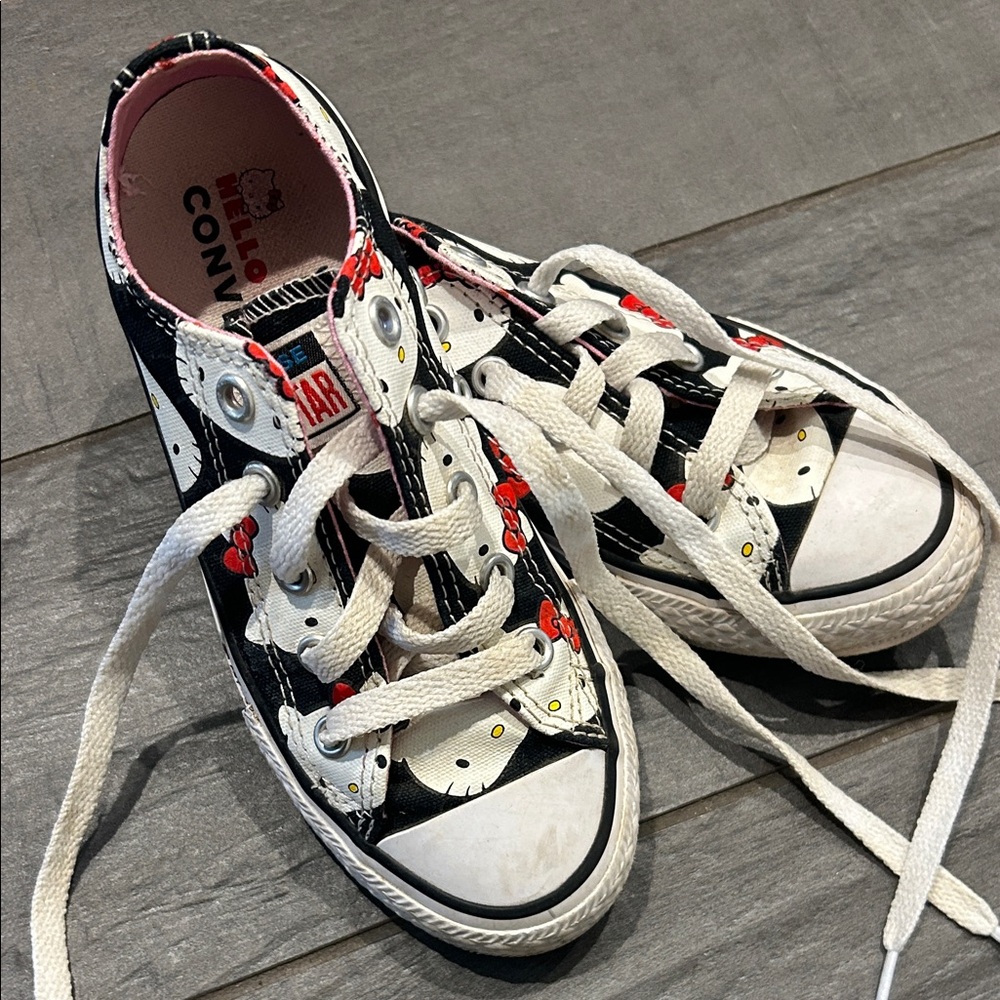 Converse Kids Black Hello Kitty Low Top Sneakers with Red Accents - Picture 2 of 5